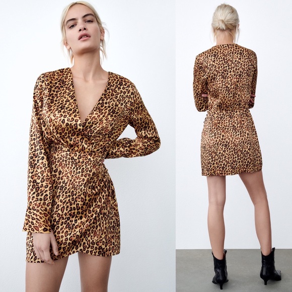 zara leopard print wrap dress